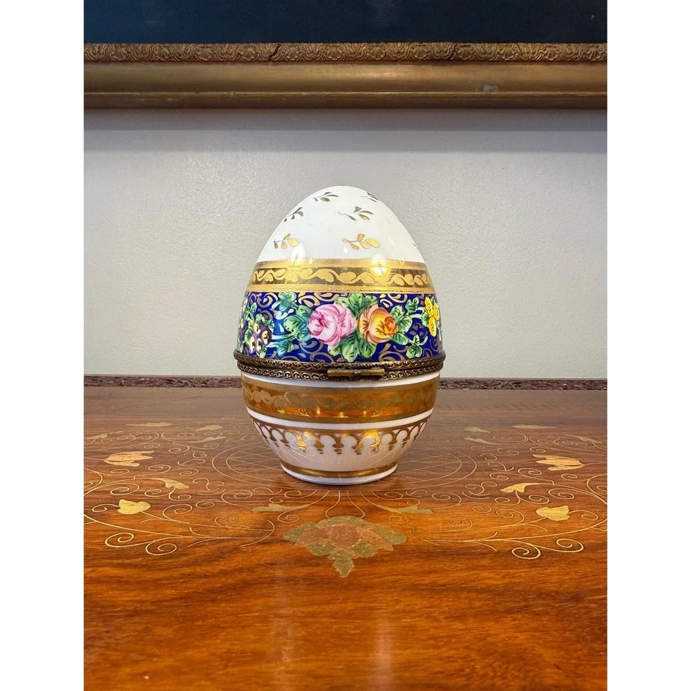Vintage Limoges Hand Painted Egg Trinket Box
